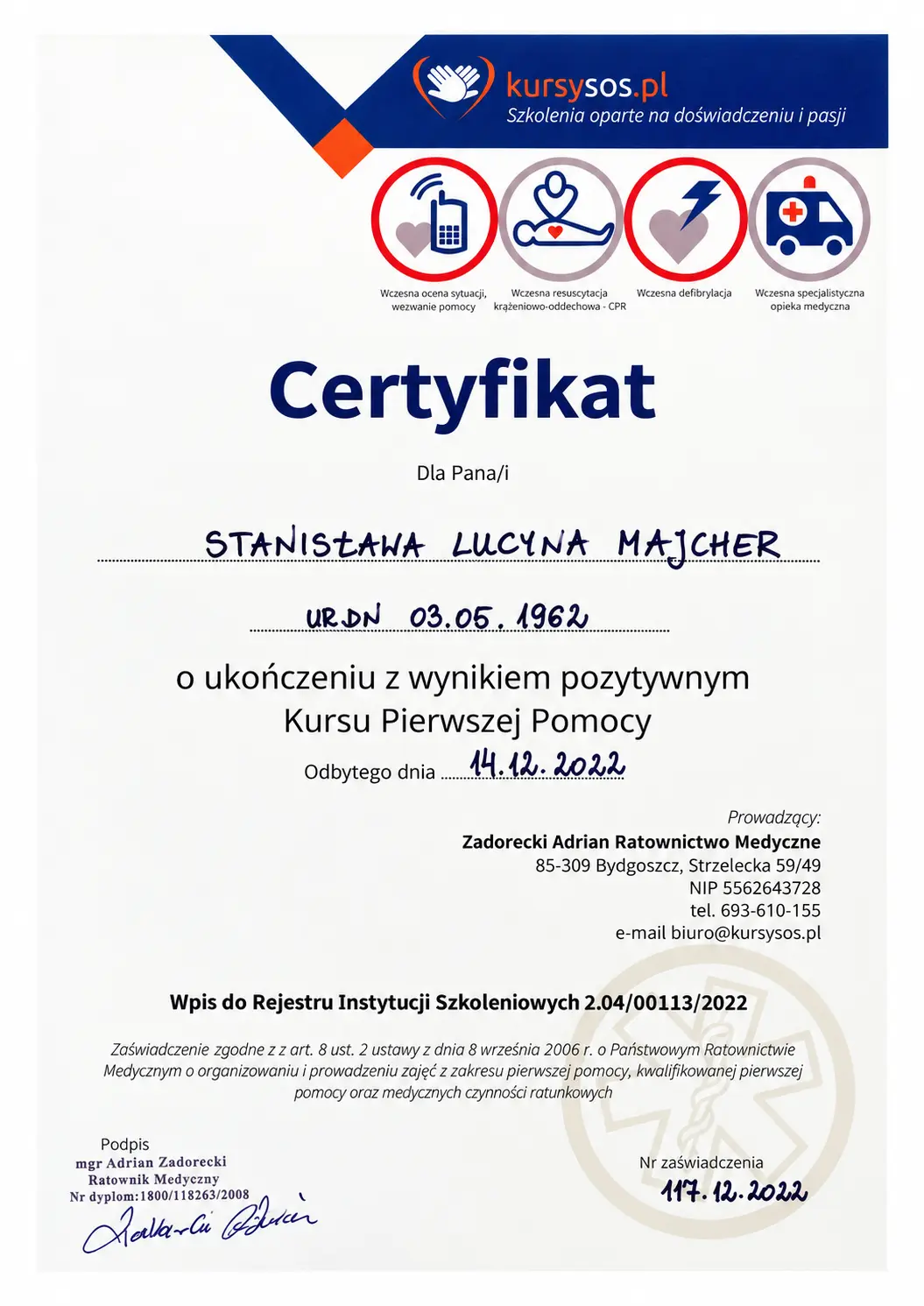 certyfikat lucyna mejcher 1