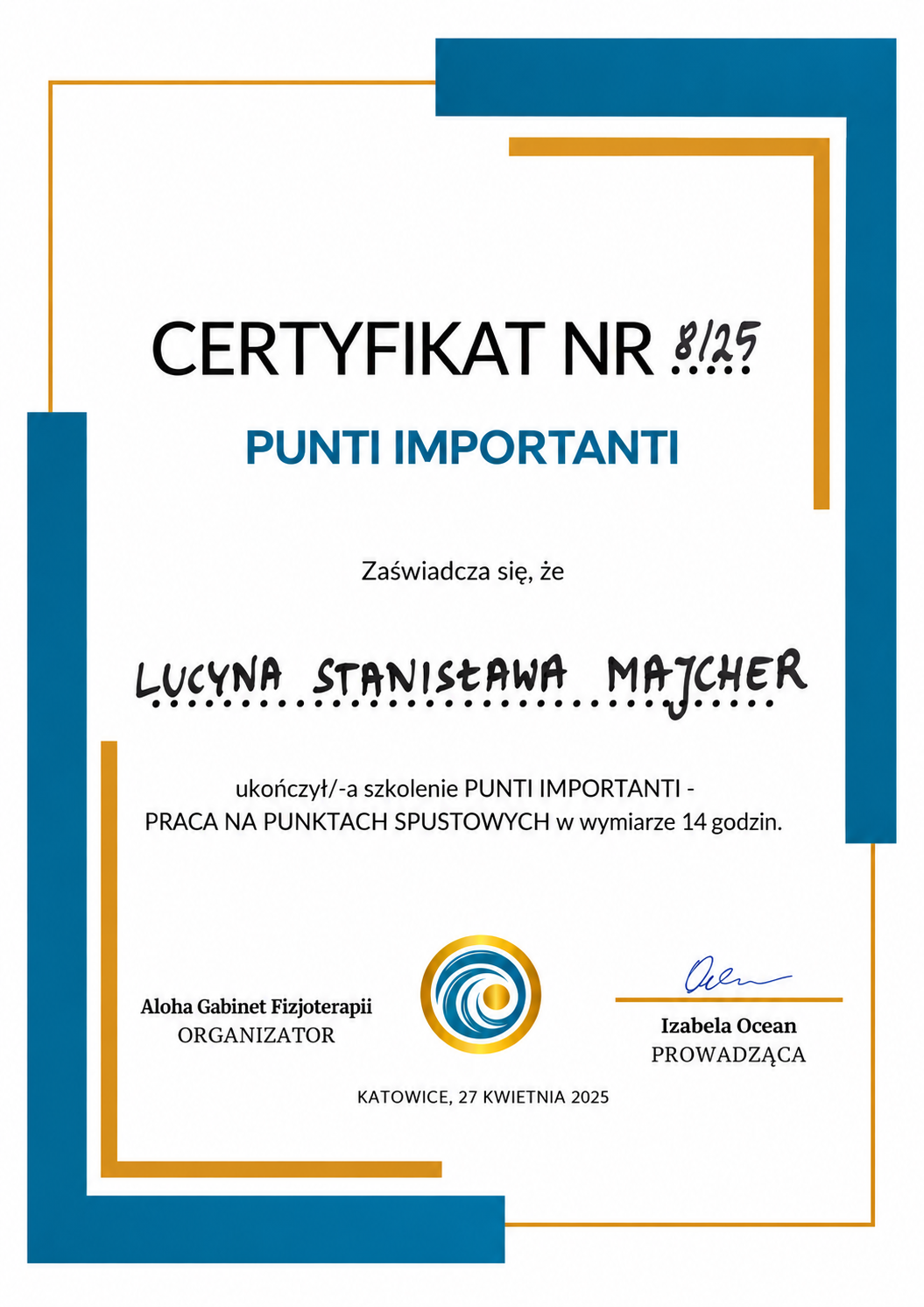 certyfikat szkolenia punti importanti